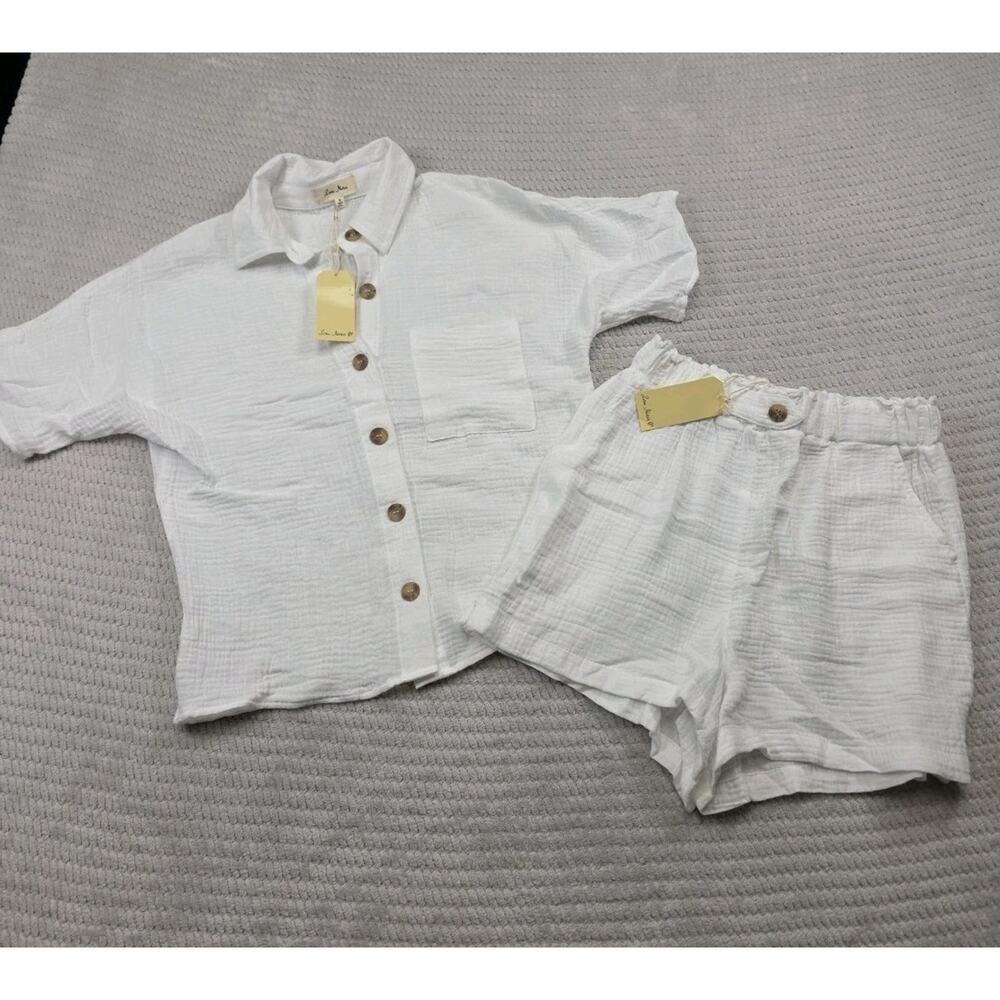 Love Notes Set Womens Small Guazy Knit Shorts & Top White Beachy Preppy